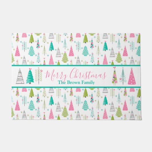 Modern minimalistisch kerstboompatroon Roze Blauwg Deurmat (Voorkant)