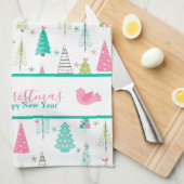 Modern minimalistisch kerstboompatroon Roze Blauwg Theedoek (Quarter Fold)