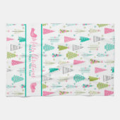 Modern minimalistisch kerstboompatroon Roze Blauwg Theedoek (Horizontaal)