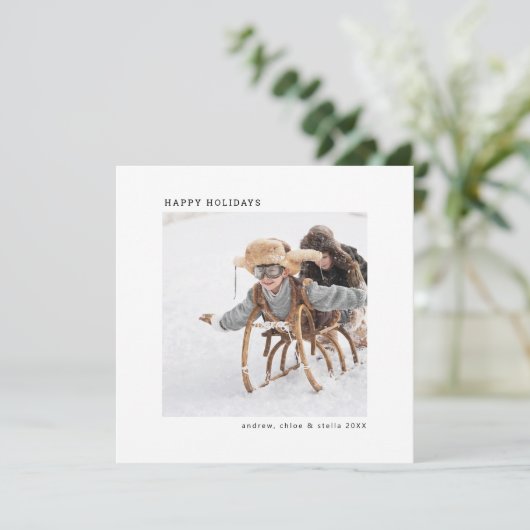 Modern minimalistisch kerstfotoplein feestdagenkaart (Staand voorkant)