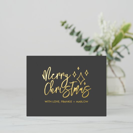 Modern minimalistisch kerstgrijs goud folie feestdagen briefkaart (Staand Voorkant)