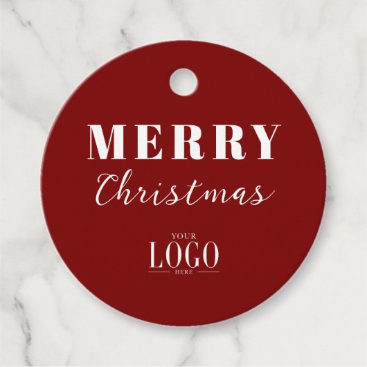 Modern Minimalistisch Kerstmis Bedrijfslogo Rood Bedankjes Labels (Voorkant)