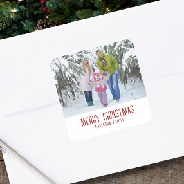 Modern Minimalistisch Kerstmis Familie Foto  Vierkante Sticker