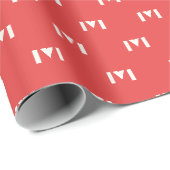 Modern minimalistisch kerstrood monogram patroon cadeaupapier (Rol Hoek)