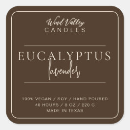 Modern minimalistisch koffie bruin kaarsetiket vierkante sticker