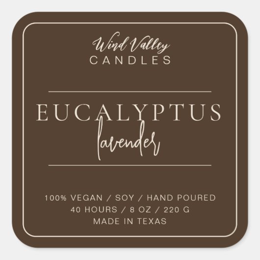 Modern minimalistisch koffie bruin kaarsetiket vierkante sticker (Voorkant)