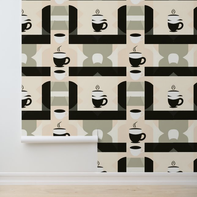 Modern minimalistisch koffiebekerpatroon behang (Applicatie)