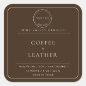 Modern minimalistisch koffieleer logo kaarsenlabel vierkante sticker (Voorkant)