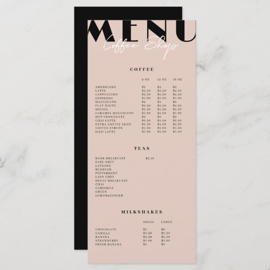 Modern minimalistisch Koffiewinkelmenu Menu (Voorkant / Achterkant)