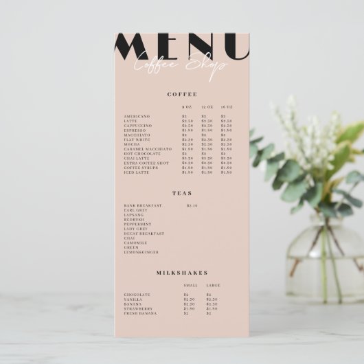 Modern minimalistisch Koffiewinkelmenu Menu (Staand voorkant)
