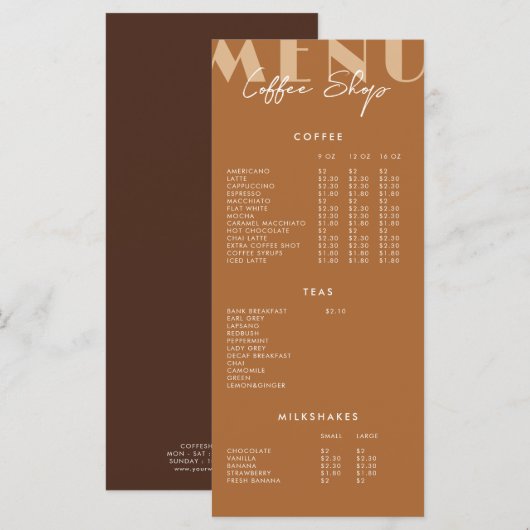 Modern minimalistisch Koffiewinkelmenu Menu (Voorkant / Achterkant)