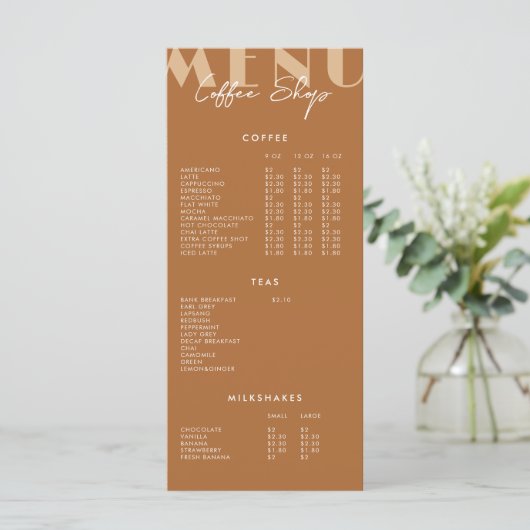 Modern minimalistisch Koffiewinkelmenu Menu (Staand voorkant)