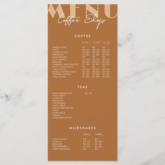 Modern minimalistisch Koffiewinkelmenu Menu (Voorkant)