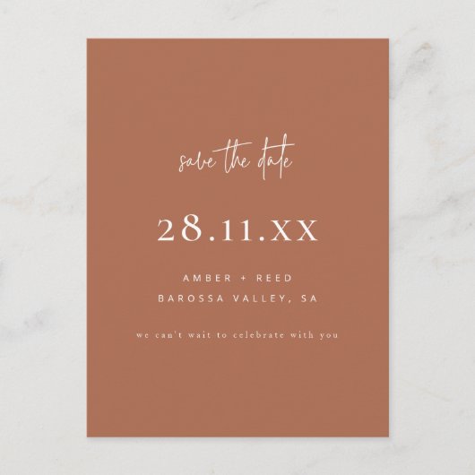 Modern minimalistisch koperen script bewaar de dat aankondigingskaart (Voorkant)