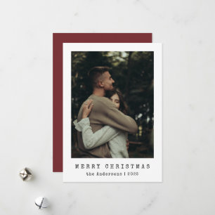 Modern Minimalistisch Koppel Foto Rode Kerst Feestdagenkaart