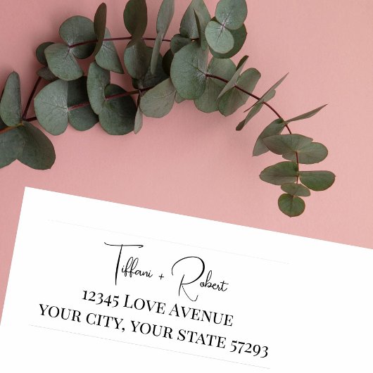 Modern minimalistisch koppel retour adres bruiloft zelfinktende stempel