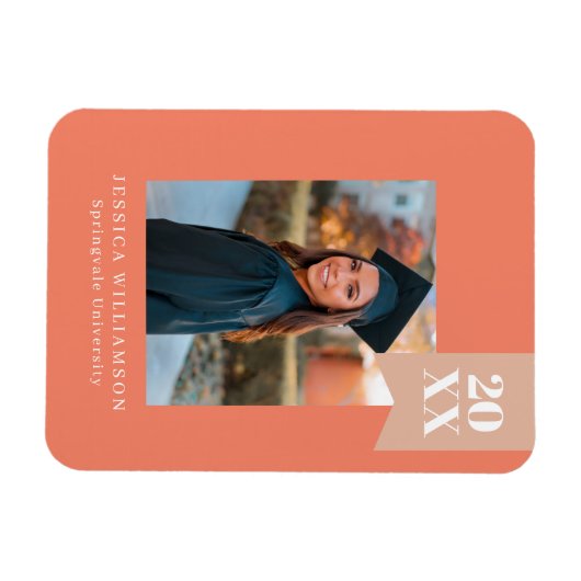 Modern minimalistisch koraalroze Afstudeerder Foto Magneet (Horizontaal)