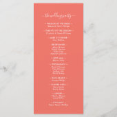 Modern minimalistisch koraalweddenschap programmakaart (Achterkant)
