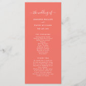 Modern minimalistisch koraalweddenschap programmakaart (Voorkant)