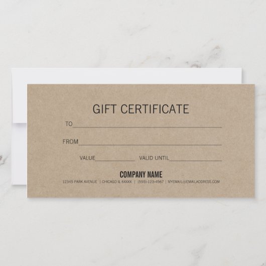 Modern minimalistisch Kraft Business Gift Certific (Achterkant)