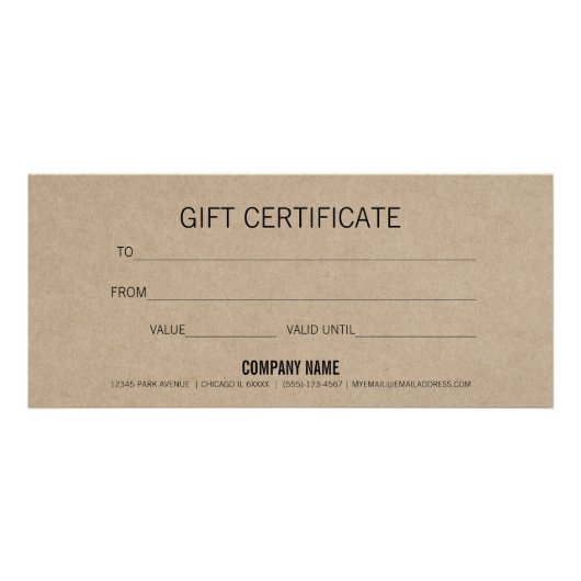 Modern minimalistisch Kraft Cadeaucertificaat Reclamekaart (Achterkant)