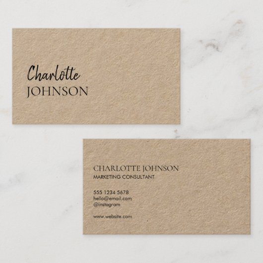 Modern minimalistisch | Kraft Rustic Stylish Scrip Visitekaartje (Voorkant / Achterkant)