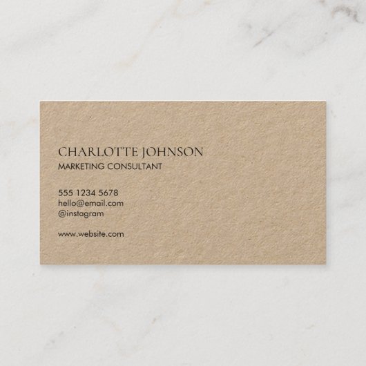 Modern minimalistisch | Kraft Rustic Stylish Scrip Visitekaartje (Achterkant)