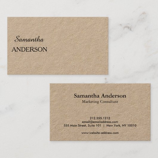 Modern minimalistisch | Kraft Rustic Stylish Scrip Visitekaartje (Voorkant / Achterkant)