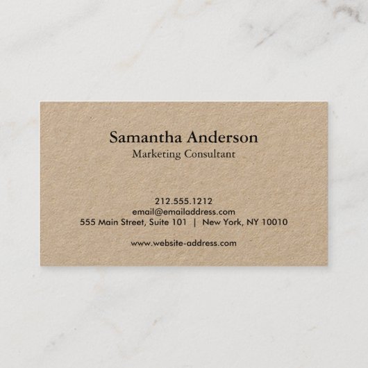 Modern minimalistisch | Kraft Rustic Stylish Scrip Visitekaartje (Achterkant)