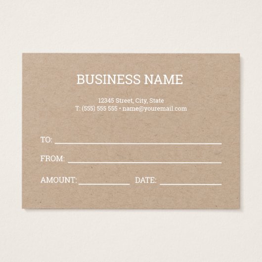 Modern minimalistisch Kraft Voucher Cadeaubon Visitekaartje (Achterkant)