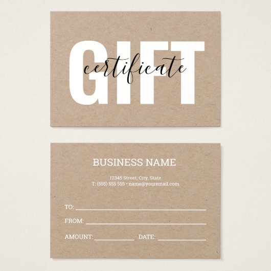 Modern minimalistisch Kraft Voucher Cadeaubon Visitekaartje (Voorkant /achterkant)