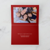 Modern Minimalistisch Krimrood "HO HO HO" Foto Feestdagen Kaart (Binnen)