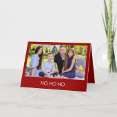 Modern Minimalistisch Krimrood "HO HO HO" Foto Feestdagen Kaart (Voorkant)