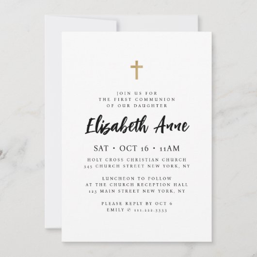 Modern minimalistisch kruis voor haar eerste gemee kaart (Voorkant)