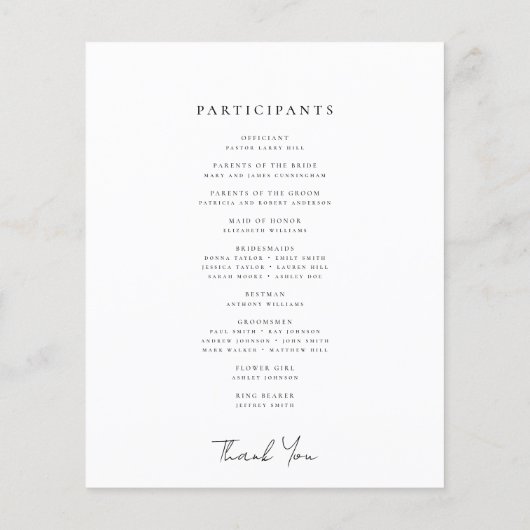 Modern minimalistisch legant Simple Wedding Progra (Achterkant)