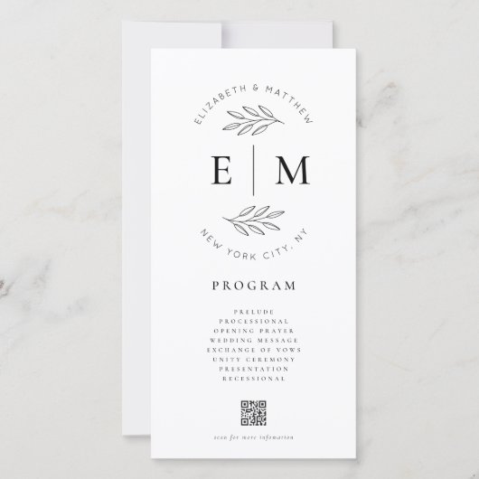 Modern minimalistisch legant Simple Wedding Progra (Voorkant)