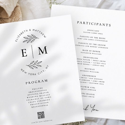 Modern minimalistisch legant Simple Wedding Progra