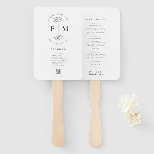 Modern minimalistisch legant Simple Wedding Progra Handwaaier (Voorkant en achterkant)