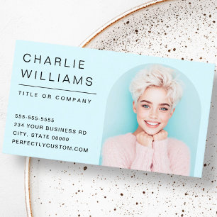 Modern minimalistisch licht aqua blauw boog foto l visitekaartje