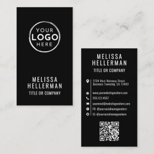 Modern Minimalistisch Logo QR Code Verticaal Zwart Visitekaartje
