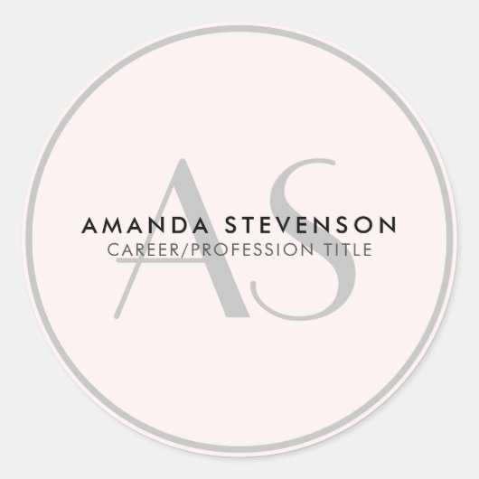 Modern minimalistisch luxe lichtroze/zwart monogra ronde sticker (Voorkant)