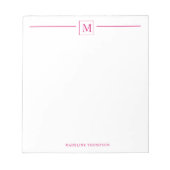 Modern minimalistisch magenta monogram vierkant notitieblok (Voorkant)