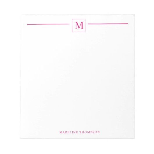 Modern minimalistisch magenta monogram vierkant notitieblok (Voorkant)