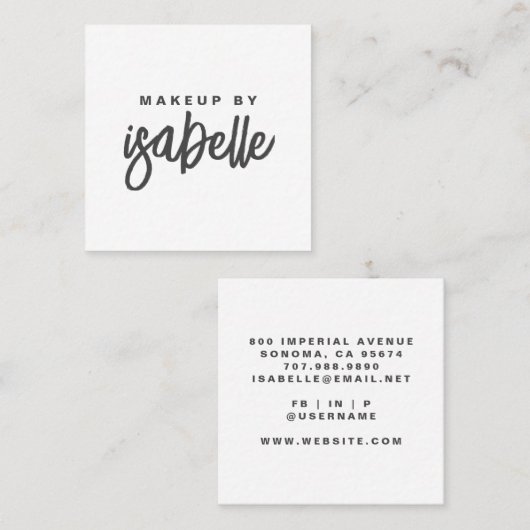 Modern minimalistisch make-up artist script vierkante visitekaartje (Voorkant / Achterkant)