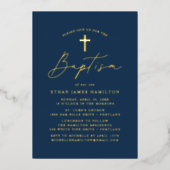 Modern minimalistisch Manuscript Navy Baptisme Folie Uitnodiging (Voorkant)