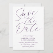 Modern Minimalistisch Manuscript Paars sparen de D Aankondiging (Voorkant)