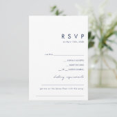 Modern minimalistisch marine blauw dieet / lied ve RSVP kaartje (Staand voorkant)