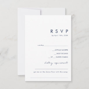 Modern minimalistisch marine blauw dieet / lied ve RSVP kaartje