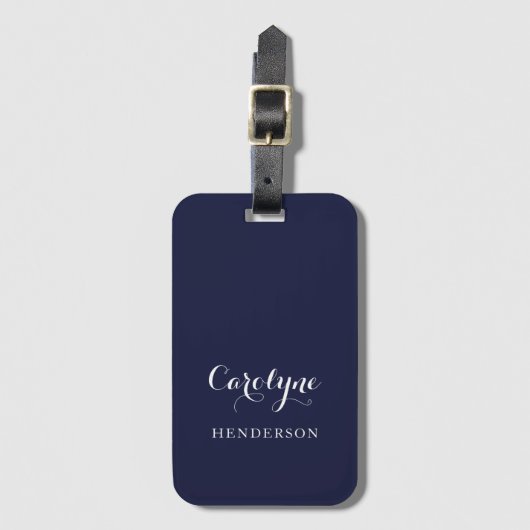 Modern minimalistisch marineblauw bagagelabel (Voorkant (verticaal))