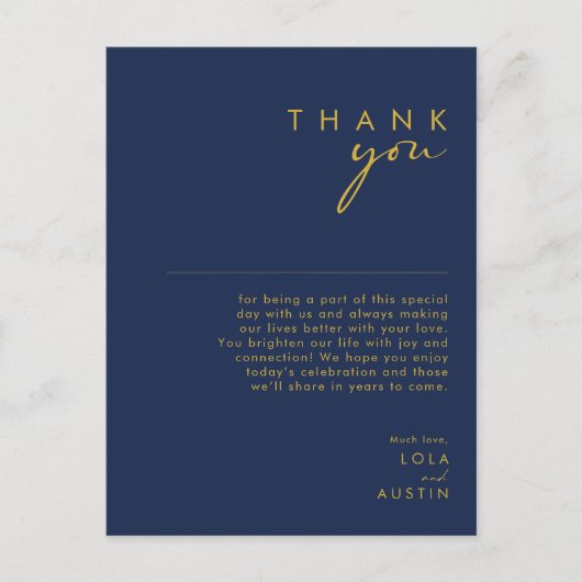 Modern minimalistisch marineblauw | Gold Hartelijk Briefkaart (Voorkant)